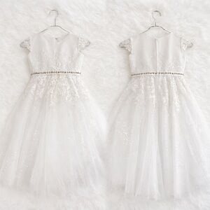 Joan Calabrese Mon Cheri Girls White Formal Dress Lace Sparkle 6X LIKE NEW